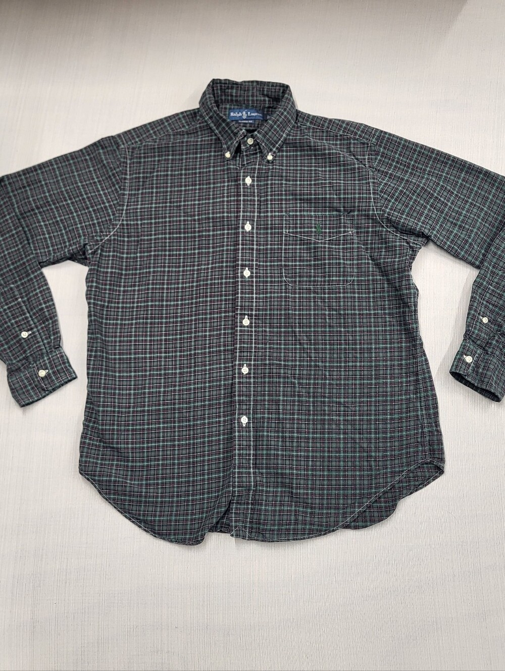 Ralph Lauren Men’s Large Classic Fit Green Plaid Button-Down Long Sleeve Shirt
